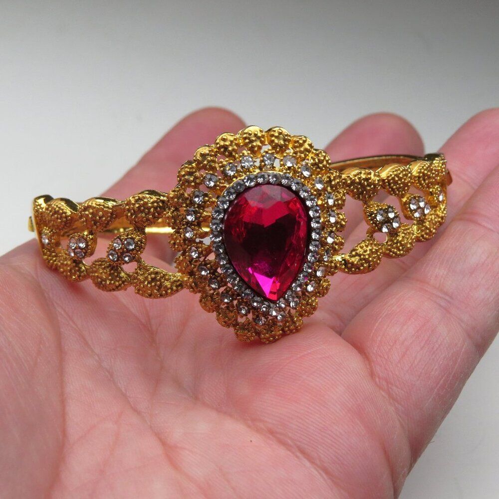 24k Indian Bangle Bracelet with white -red stones Handmade